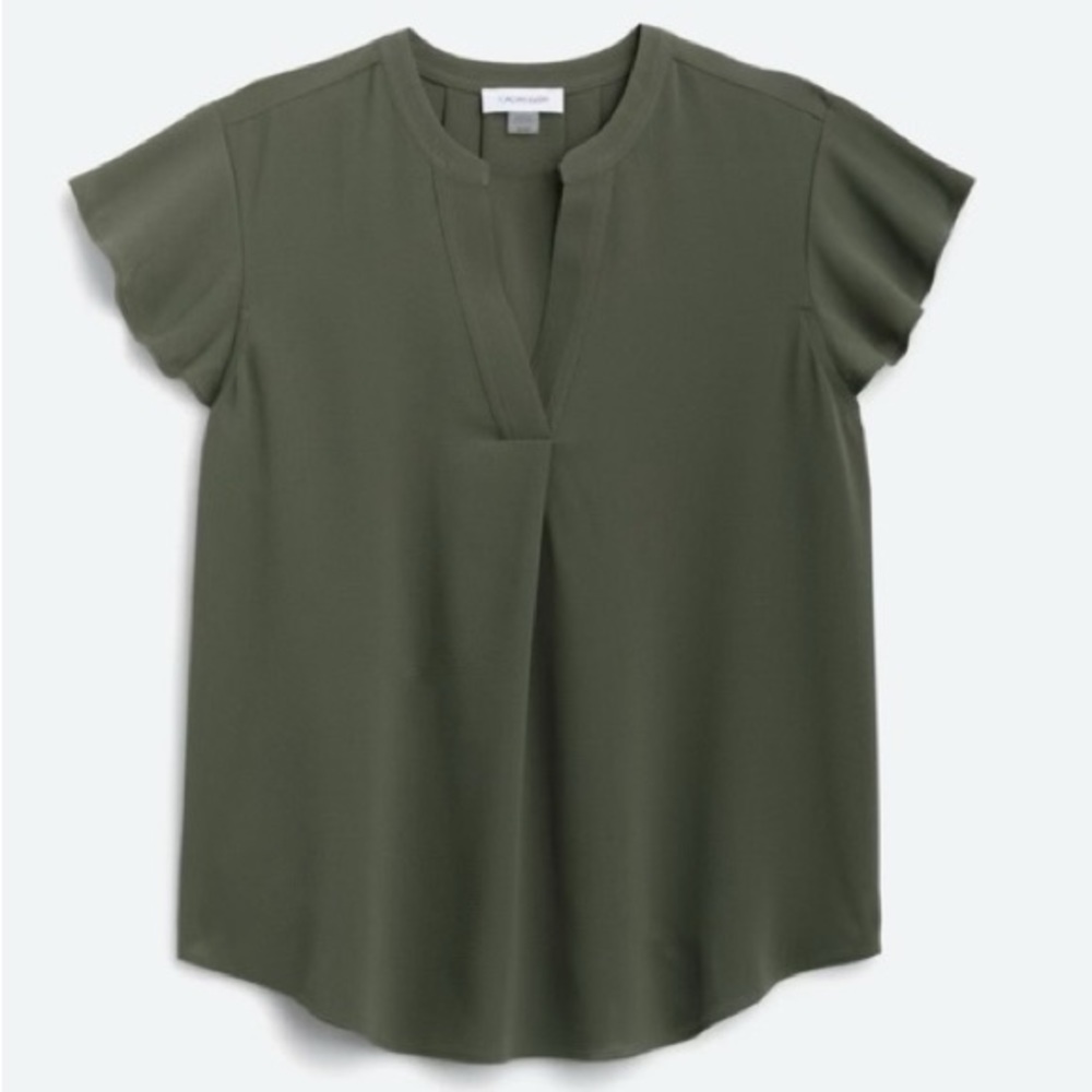 Calvin Kline Olive Tallia Flutter Sleeve Blouse